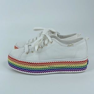 Keds Rainbow Woven White Sneakers 1.5" High Triple Platform Ladies 5